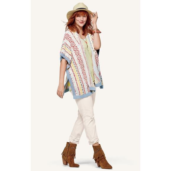 Cabi Love Carol Cream Multicolor Siesta Fringe Poncho Sweater Size Small - Picture 3 of 10